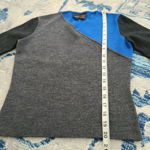 Jessica Christopher Lai Sweater Large VTG Color Block Gray Blue Wool Cashmere - Picture 8 of 9